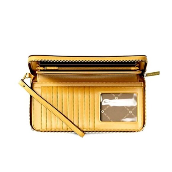New Michael Kors Jet Set Large Travel Continental Wallet Leather Honey - Picture 2 of 4